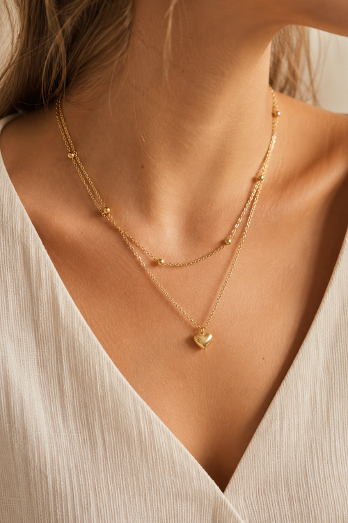 Collier Coeur Double Chaîne
