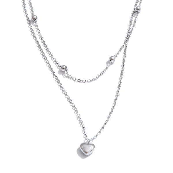 Collier coeur double chaîne acier inoxydable 316L Svea