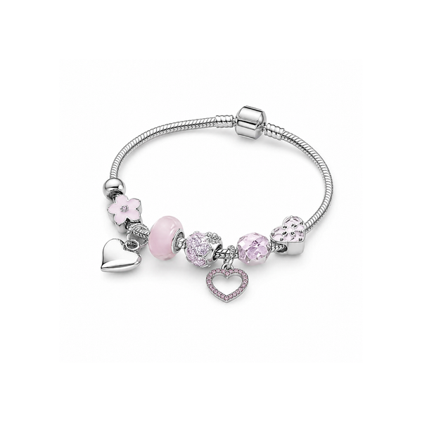 Pink Crystal Heart Charm Bracelet